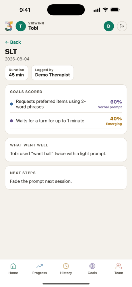 A session report: goals scored 60% and 40%, what went well, next steps